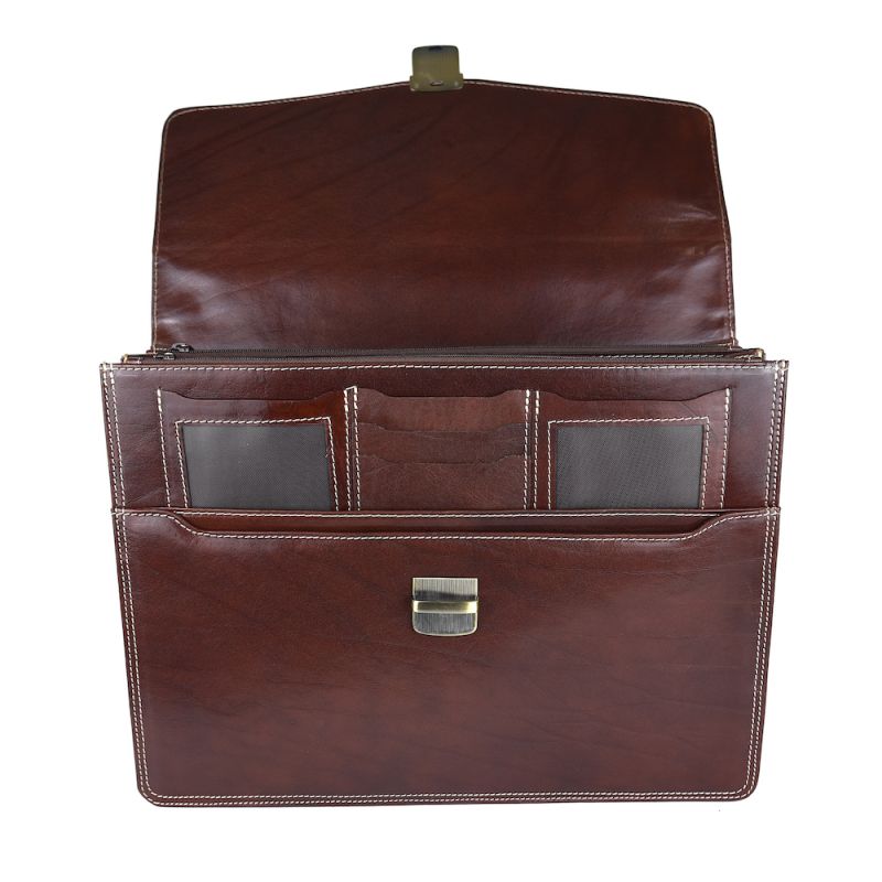 Luxusná moderná kožená aktovka z pravej kože v tmavo hnedej farbe č.8129