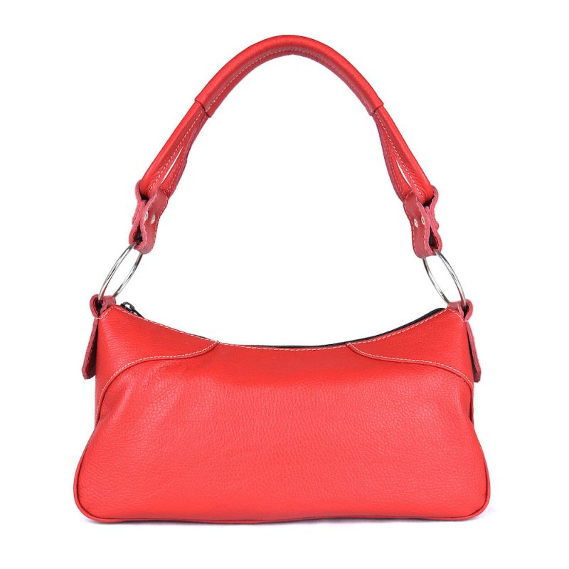 Módna kožená kabelka na rameno v červenej farbe