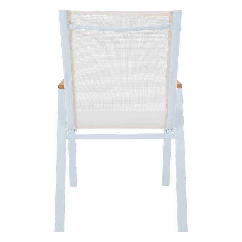 Záhradná stohovateľná stolička, biela oceľ, dub, BONTO