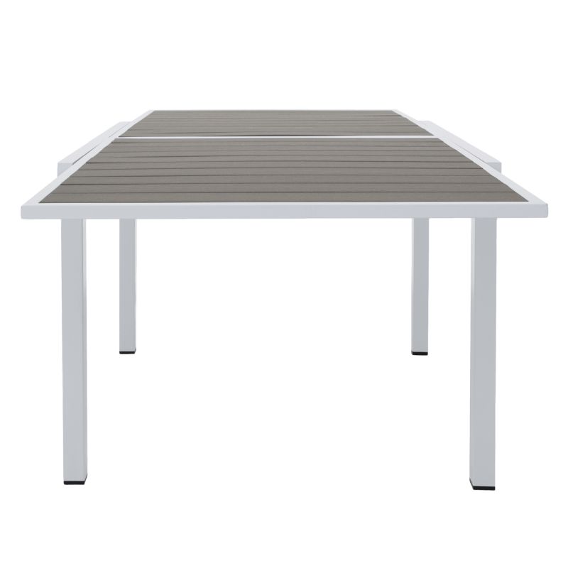Záhradný, rozkladací stôl, 100x100cm, biela oceľ, polywood sivý, DORIO