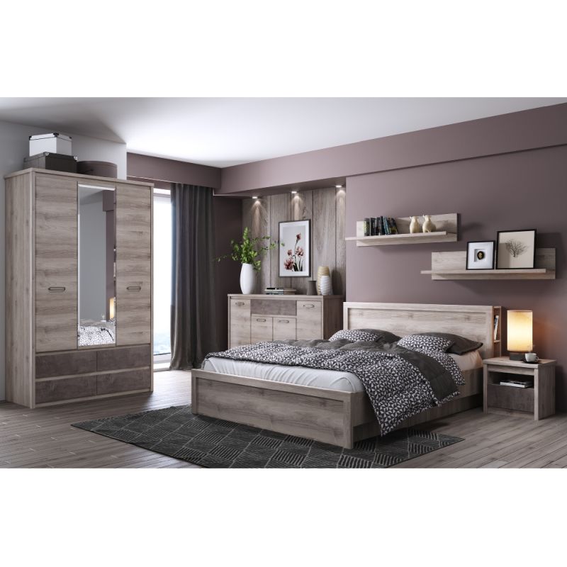 Skriňa, 126cm, kombinovaná, gaštan nairobi, onyx, zrkadlo, JESI 3D4S