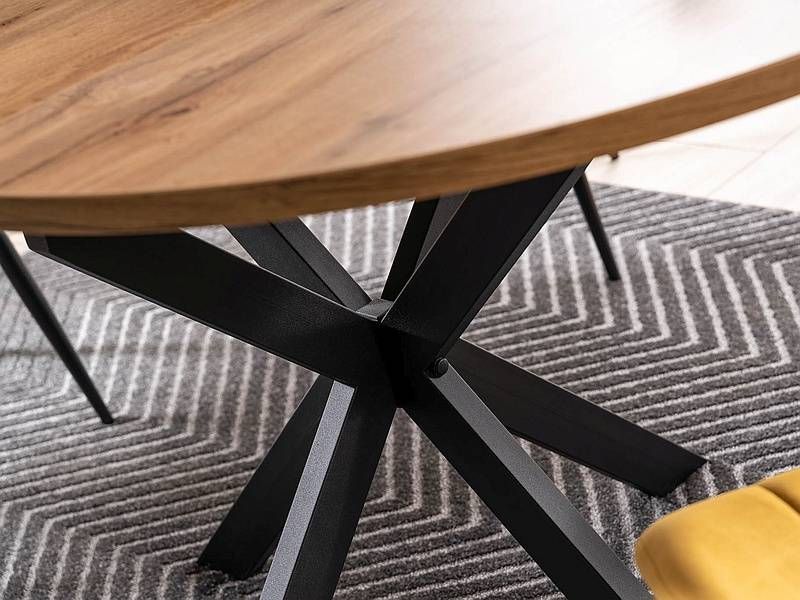 Jedálenský stôl, okrúhly, 100cm, rozkladací, MDF, dub artisan, čierny, Signal, GASTON