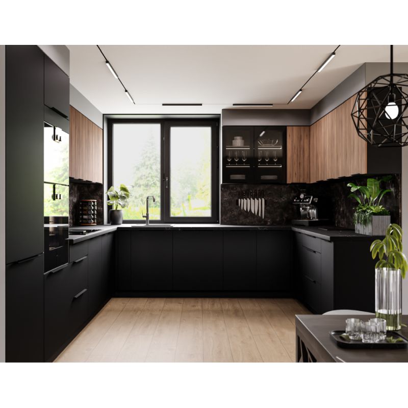 Vysoká skrinka, 60cm, orech okapi, čierna, MENZO 60 DKS-210 3S1F