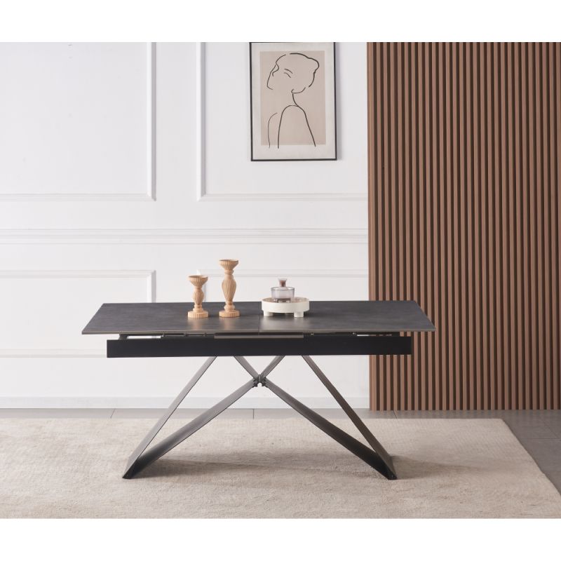 Jedálenský stôl, 160x90cm, rozkladací, keramika, betón, čierny, MAJED