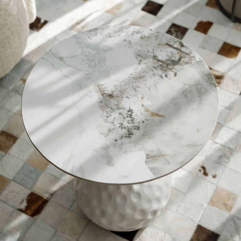 Konferenčný stolík, 50x50cm, biely mramor, oceľ, EBREL