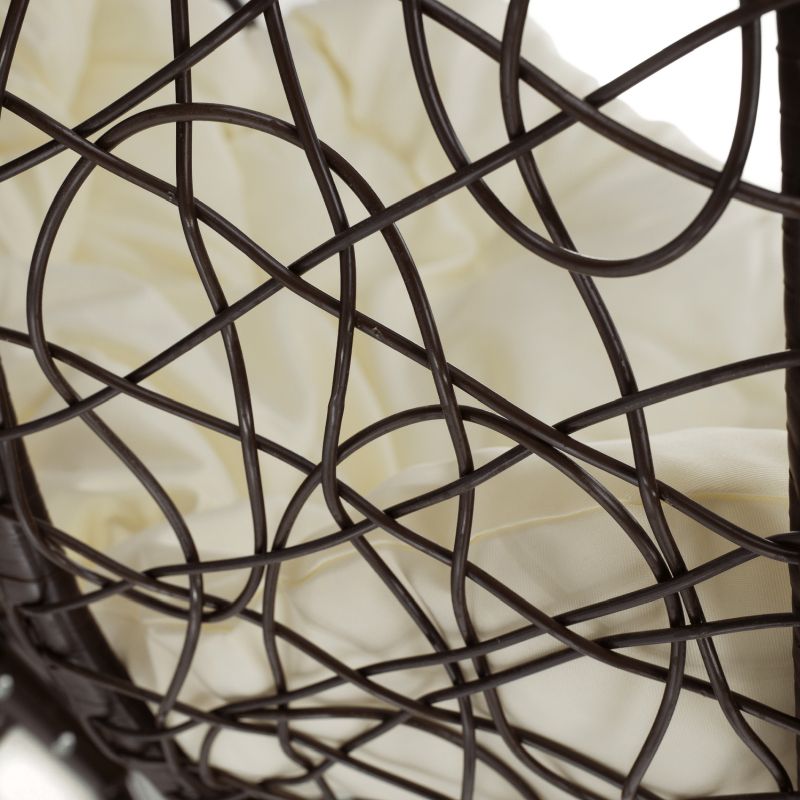 Závesné dvojkreslo, kov medený, ratan hnedý, látka krémová, DALVEA 2 NEW