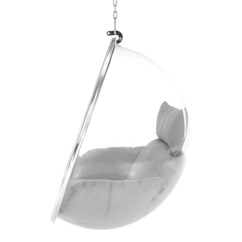 Závesné kreslo, transparentné, látka sivá, BUBBLE NEW TYP 1