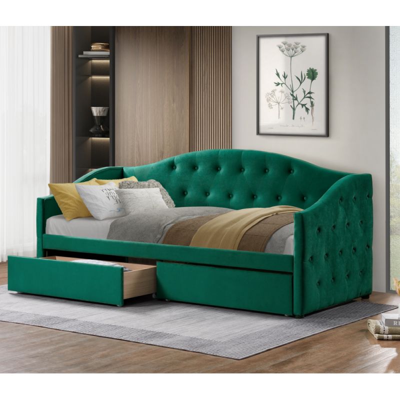 Posteľ, 90x200, s roštom, zelená, látka, ZASKA