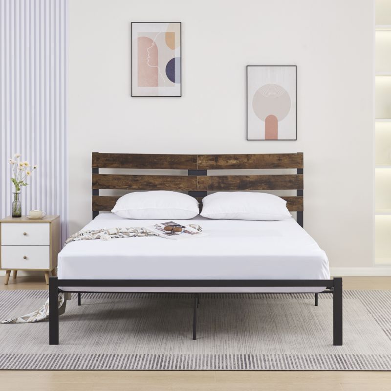 Manželská posteľ, 180x200, s roštom, dub rustikal, kov, ANEYA