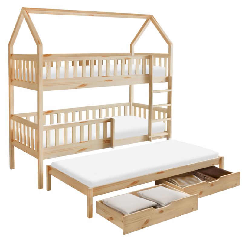 Montessori poschodová posteľ, 90x200, s prístelkou, prírodná, VENITA TYP 1