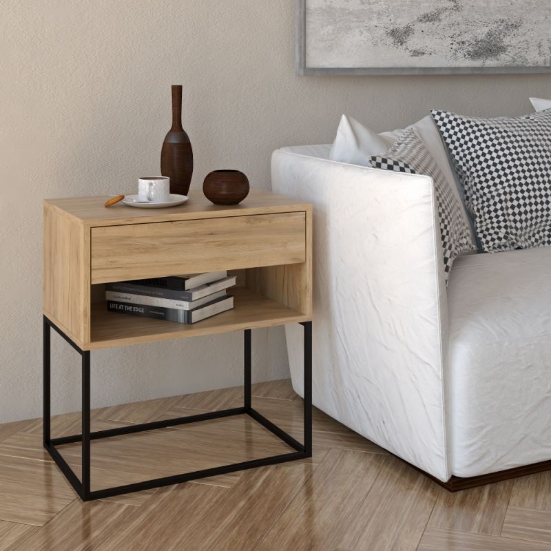 Nočný, príručný stolík, 60cm, dub artisan, čierny, ARTI TYP 2