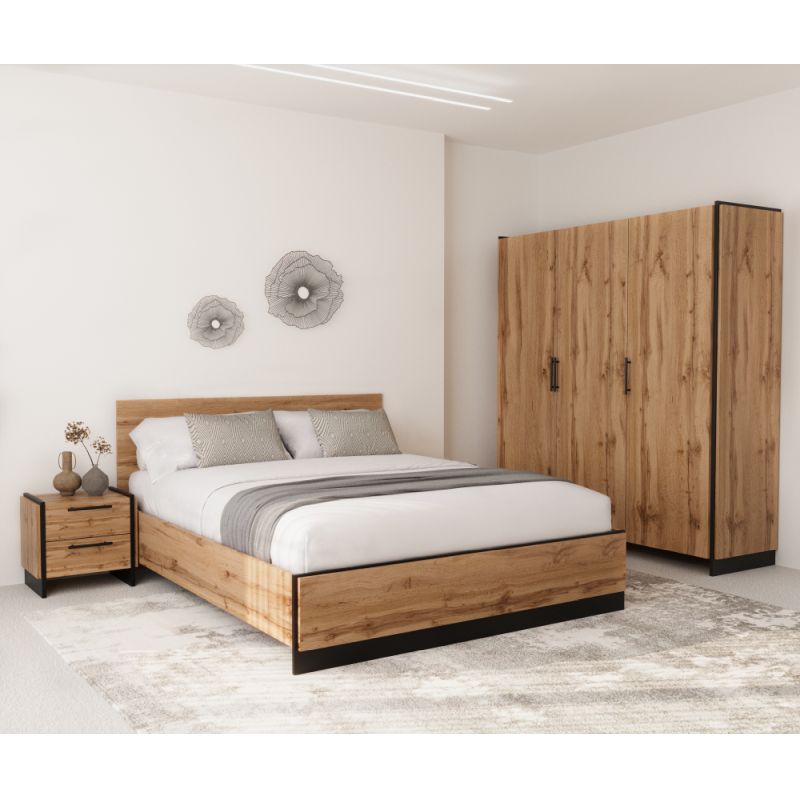 Manželská posteľ, 160x200, dub wotan, čierna, AMONI