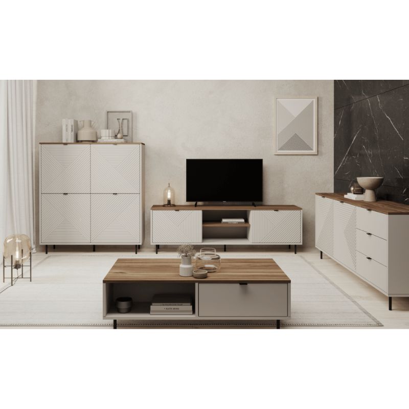 TV stolík, 183cm, kašmír, dub castello, EYCO 2D