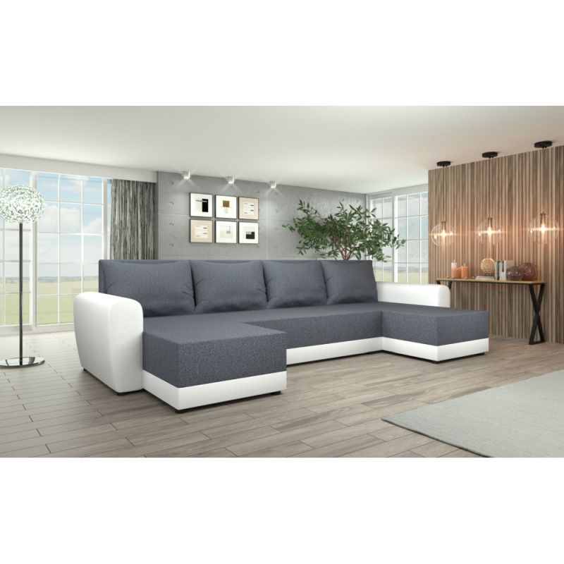 Univerzálna sedacia súprava, ekokoža biela, látka sivá, DAKAR NEW U