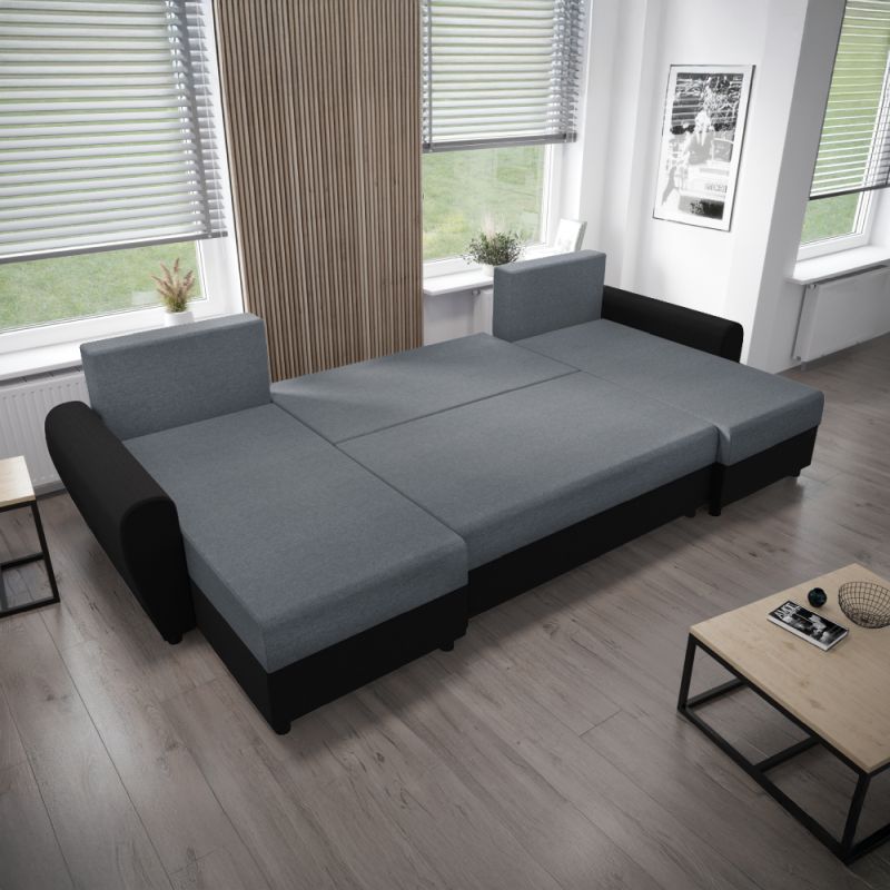 Univerzálna sedacia súprava, ekokoža čierna, látka sivá, DAKAR NEW U