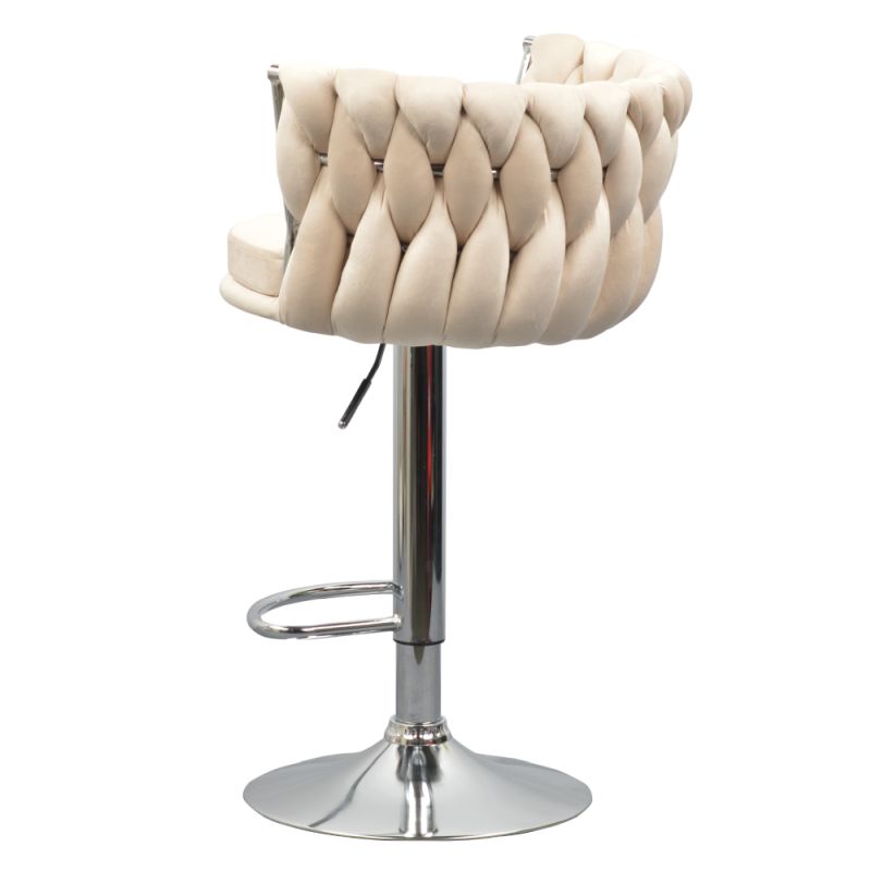 Dizajnová barová stolička, béžová Velvet látka, noha chróm, BRIN