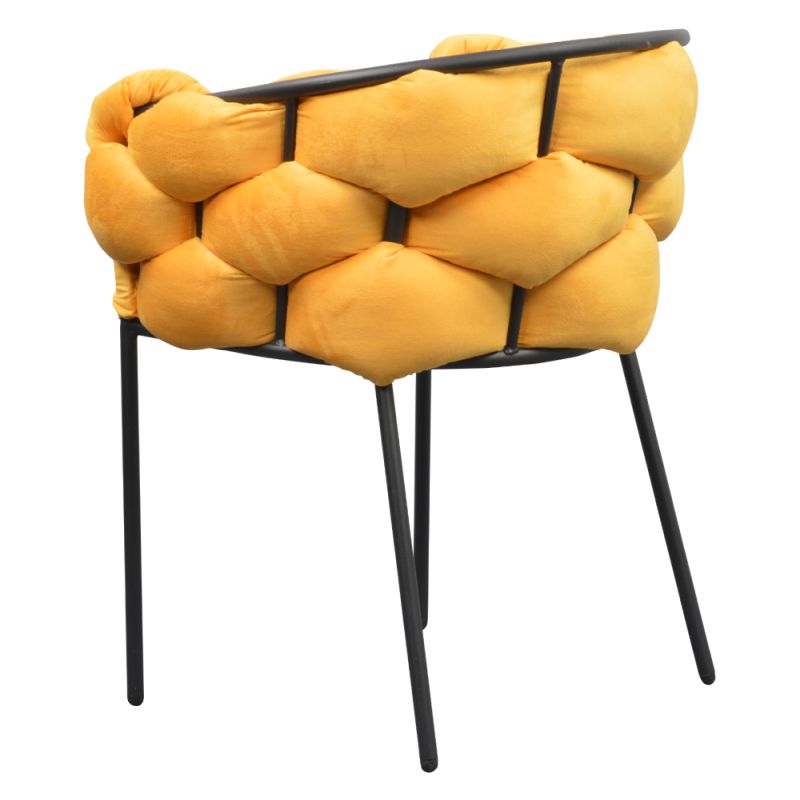 Jedálenské kreslo, žltá Velvet látka, nohy kov čierny, DOROTA
