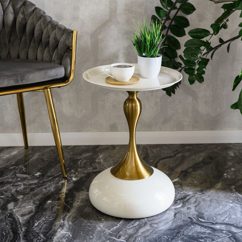 Príručný stolík, 40x40cm, biely Ivory, zlatý, FEJ