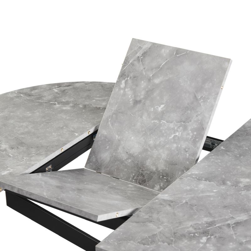 Jedálenský stôl, okrúhly, 100cm, rozkladací, MDF, betón, čierny, ABERO TYP 1