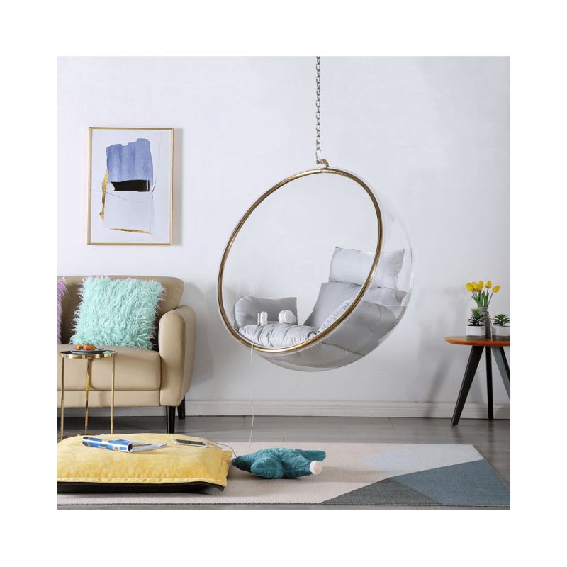 Závesné kreslo, transparentné, látka sivá, BUBBLE NEW TYP 1