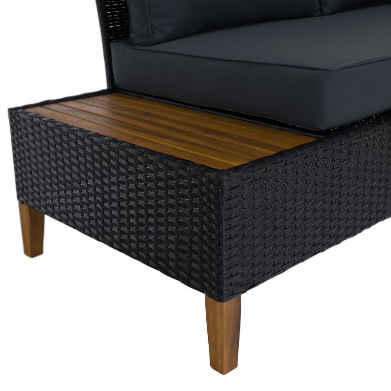 Záhradný, ratanový set, akáciové drevo, čierny ratan, sivá látka, MALKOM