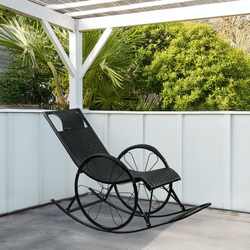 Hojdacie kreslo, kov čierny, čierny umelý ratan, ROKIN