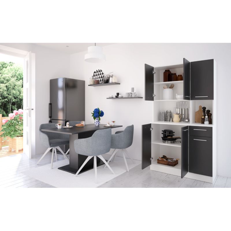 Šesťdverový kredenc, 100cm, biely, čierny, PELION NEW