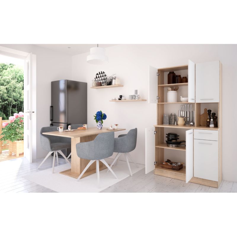 Šesťdverový kredenc, 100cm, dub sonoma, biely, PELION NEW