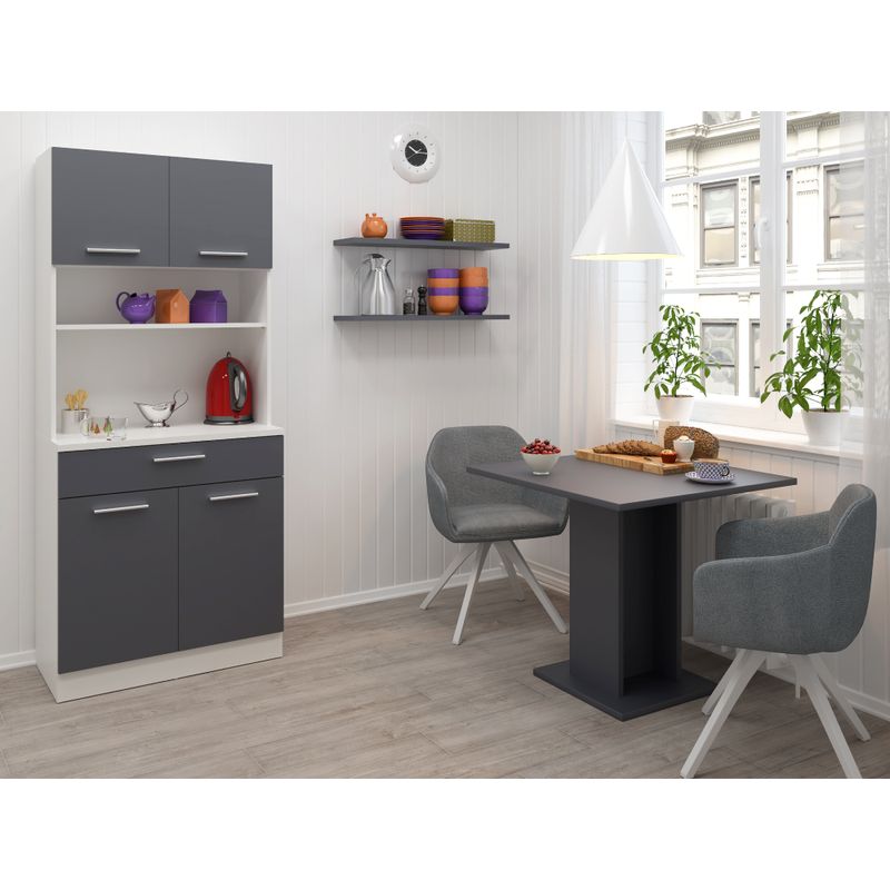 Štvordverový kredenc, 80cm, biely, grafit, DOMIS NEW