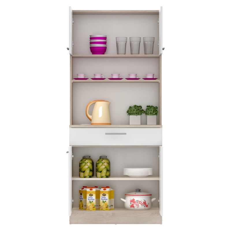 Štvordverový kredenc, 80cm, dub sonoma, biely, DOMIS NEW