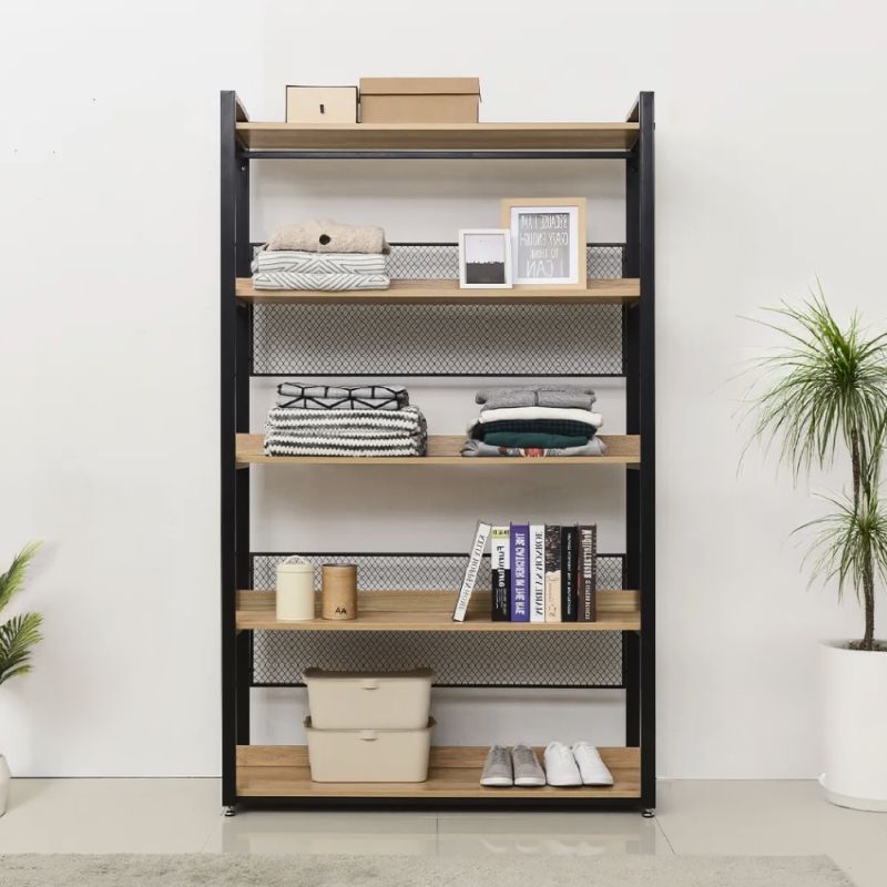 Regál, 120cm, 5-policový, dub, čierny, KILOS NEW TYP 3