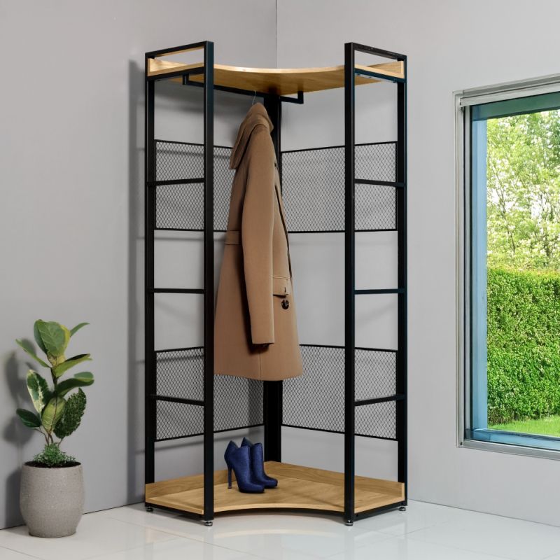 Regál, 80cm, rohový, dub, čierny, KILOS NEW TYP 4