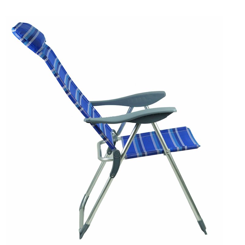 Záhradné, polohovacie kreslo, látka modrá, kov sivý, AVELAR
