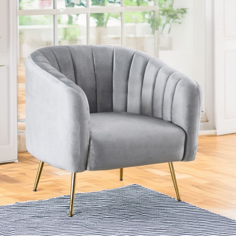 Dizajnové kreslo, sivá Velvet látka, kov gold chróm zlatý, BAGY