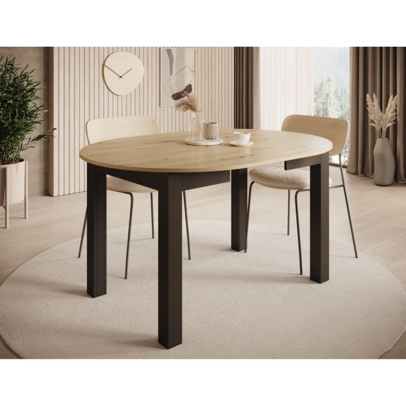 Jedálenský stôl, okrúhly, 103cm, rozkladací, DTD, dub craft zlatý, čierny, HARRY