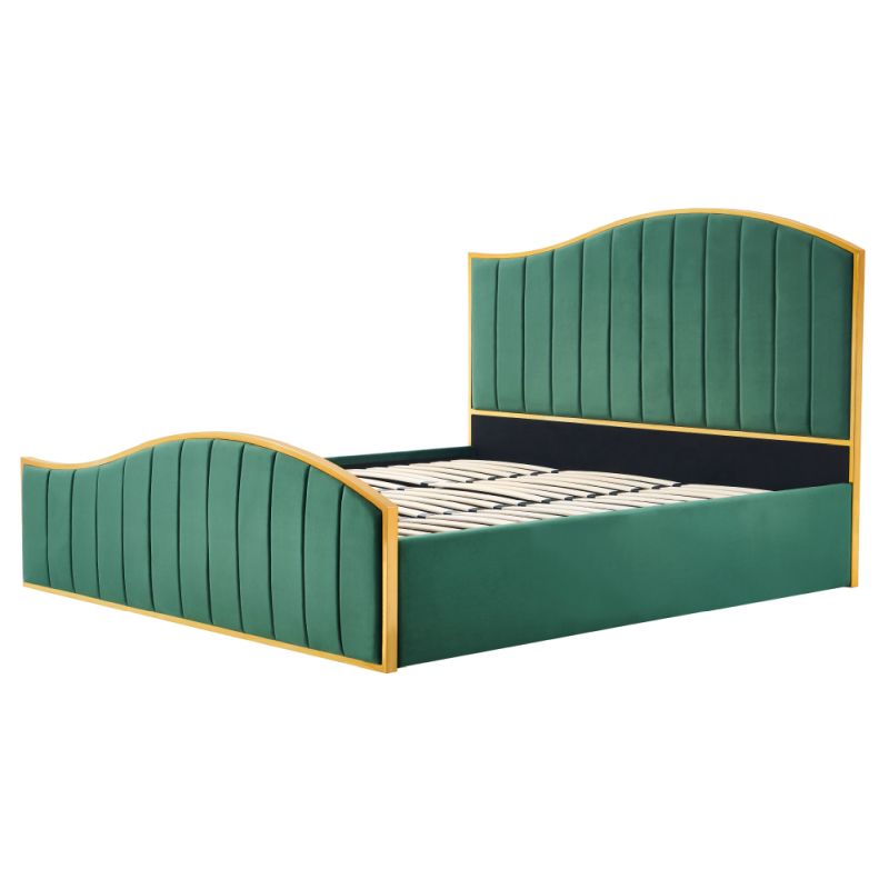 Manželská posteľ, 160x200, s roštom, zelená, látka, GEORGIA