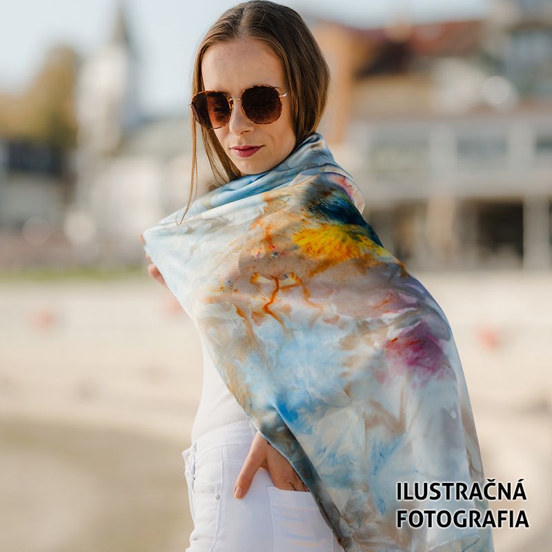 LIMITED_223 – Ručne vyrábaná Hodvábna Šatka 90 × 90 cm, Jeden kus