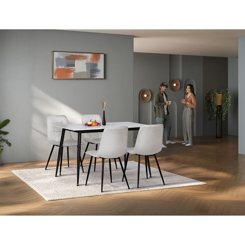 Jedálenský set 1+4, 130x70cm, keramika, biely, látka biela, ASE-1038 WT2