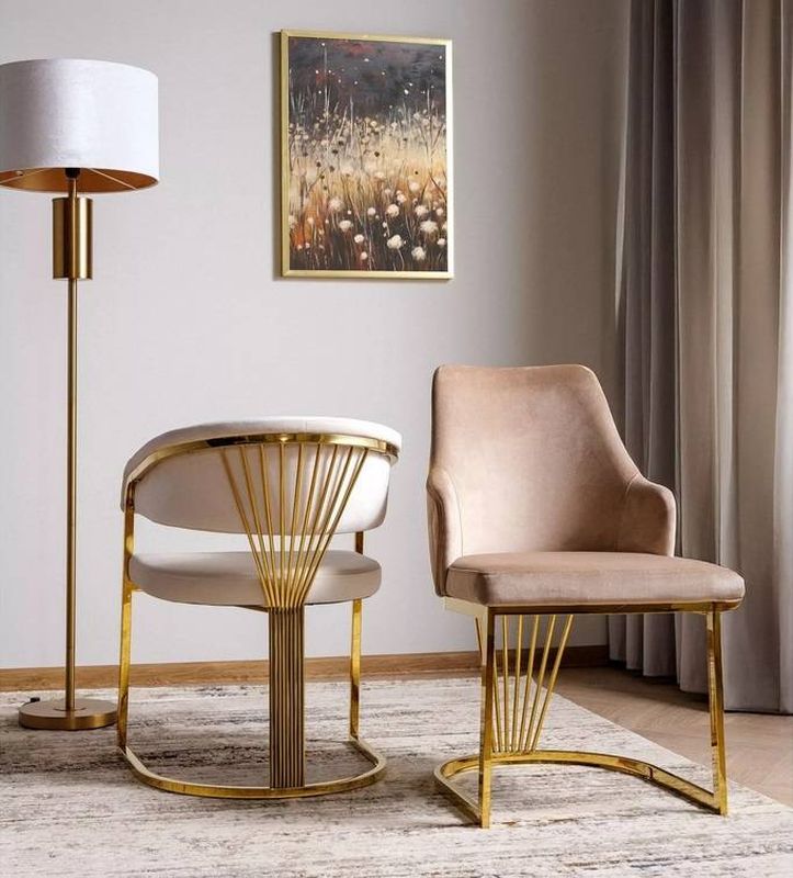 Jedálenská stolička, béžová látka, nohy gold chróm zlatý, ALURE VELVET