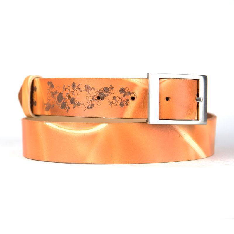 Maľovaný a gravírovaný kožený opasok - Kvety, 137cm, Limitovaná edícia 02