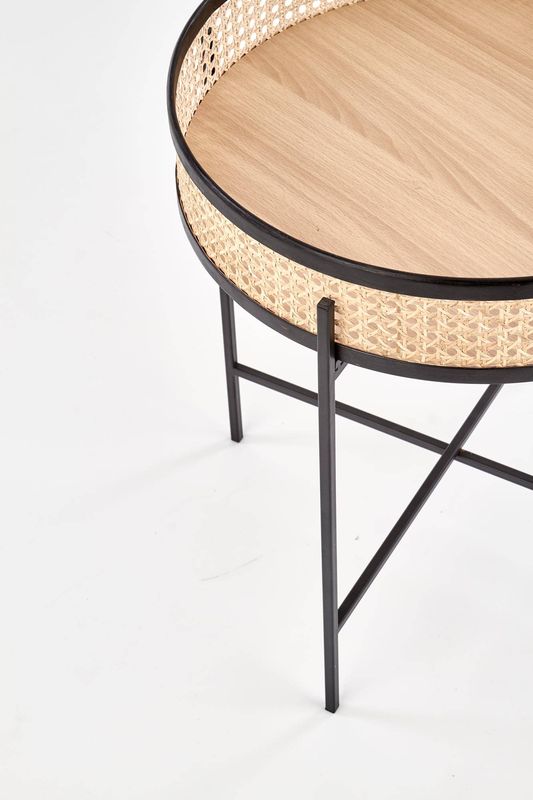 Konferenčný stolík, 50x50cm, čierny, rattan, LANIPA