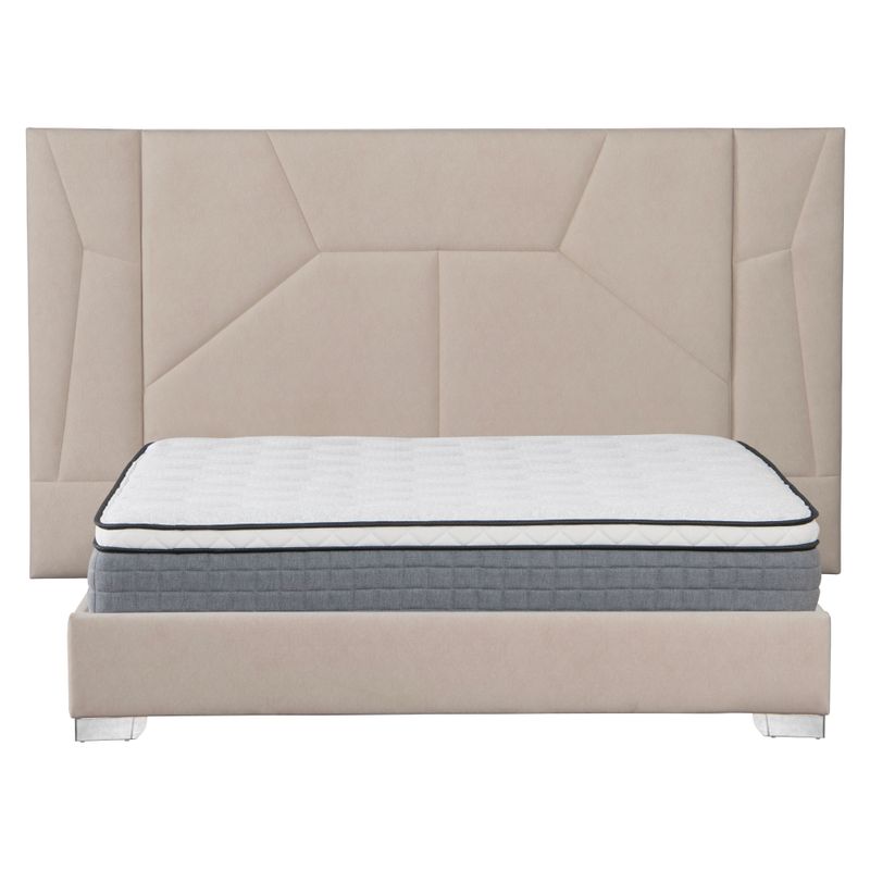 Manželská posteľ, 160x200, s roštom, LED, béžová látka, ALTESA