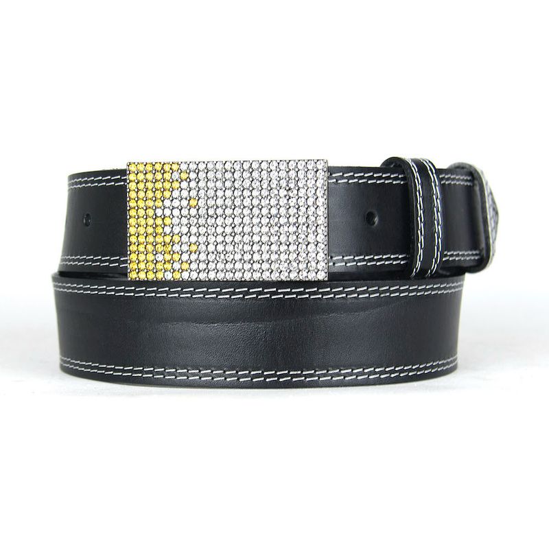Unikátny čierny opasok z pravej kože SWAROVSKI YELLOW, Ručná výroba na Slovensku