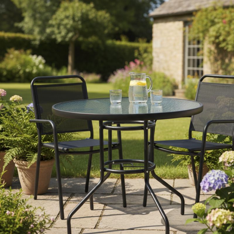 Jedálenský stôl, okrúhly 80cm, sklo, čierny, BORGEN NEW TYP 2