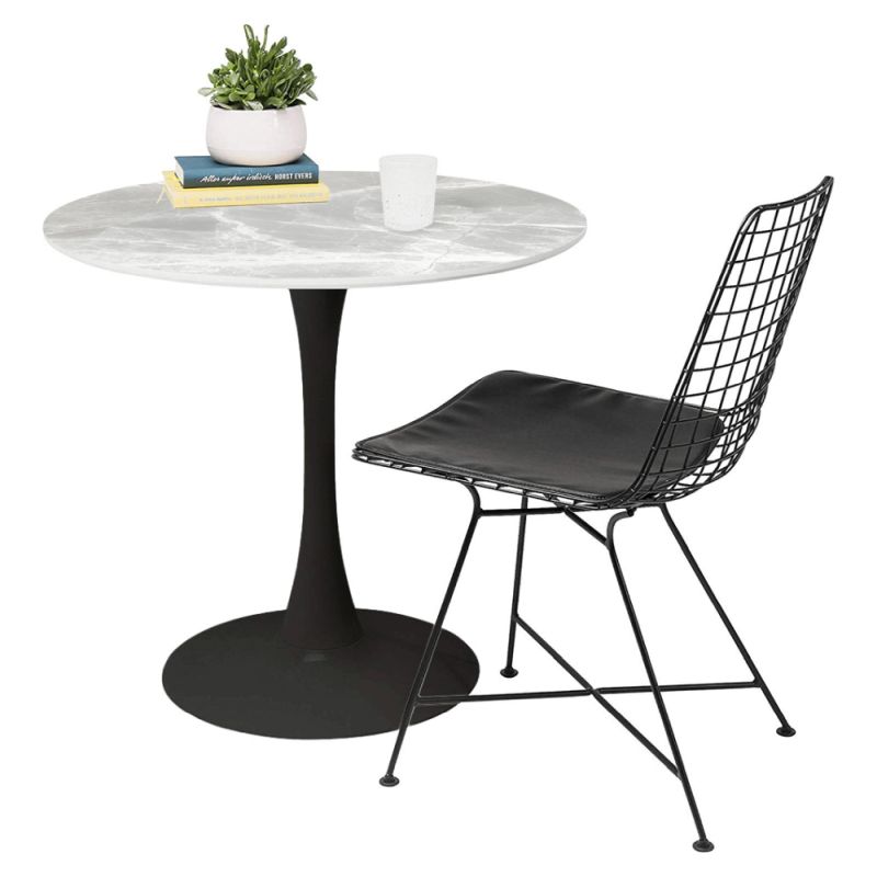 Jedálenský stôl, okrúhly 90cm, sivý mramor, čierny kov, LORIAN TYP 1