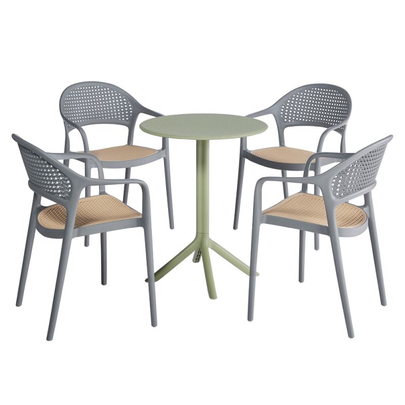 Stohovateľná stolička, sivá, béžová, plast, LADIS