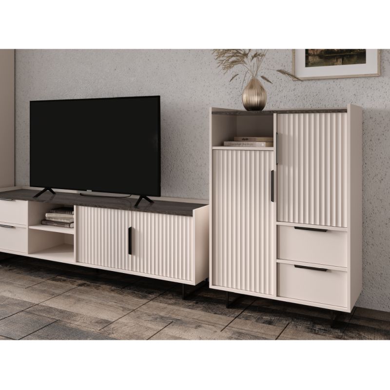 Komoda, 85cm, kašmír, norkový gaštan arvadonna, kombinovaná, FRESIO KOM2D2S