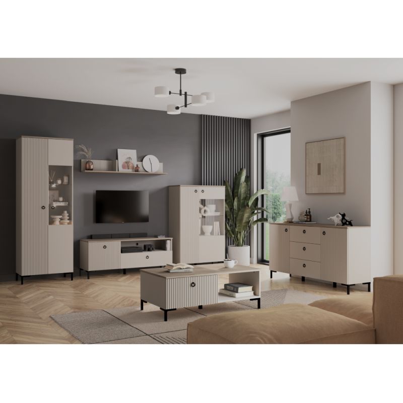 Komoda, 85cm, sivohnedá Taupe, dub silverjack, zásuvková, DOMCA 3S