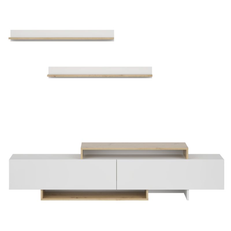 Obývacia stena, 180cm, biela, dub artisan, MILONA