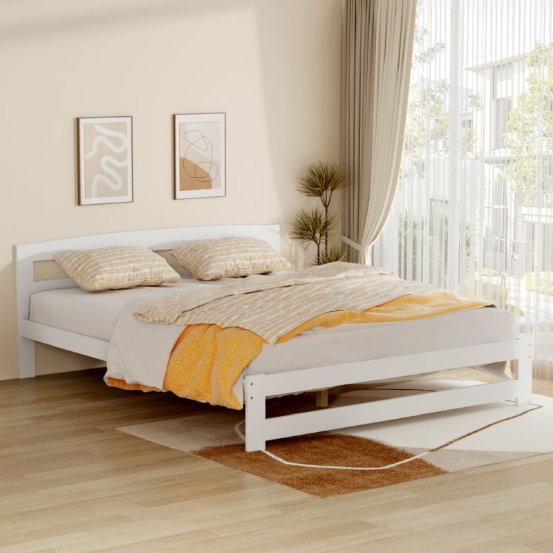 Manželská posteľ, 160x200, s roštom, biela, AZRA